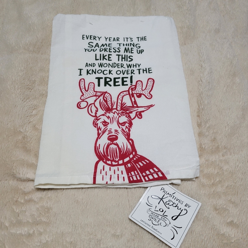 Cute Holiday Schnauzer Funny Dog Christmas kitchen tea towel  NEW